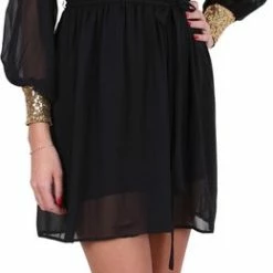 Goedkoop 🎁 Produkt John Zack - Zwarte Chiffon Jurk / S ⌛