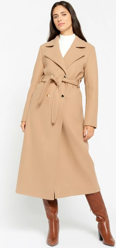 Nieuw π LOLALIZA Lange Mantel Met Striklint - Camel - Maat L π― 3 Nieuw π LOLALIZA Lange Mantel Met Striklint - Camel - Maat L π―