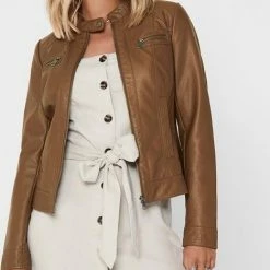 Korting 🎁 Only Jas Onlbandit Faux Leather Biker Otw Noos 15081400 Cognac Dames Maat - 42 👏 -Dameskleding Verkoopwinkel 469x840 6