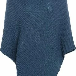 Begroting ๐ Knit Factory Nicky Gebreide Dames Poncho - Petrol - One Size - Met Opstaande Kraag ๐