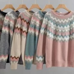 Korting 👍 Merkloos Gebreide Zachte Trui Jada Met Noorse Print - Maat S/M - Roomwit 😀