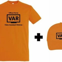 Uitgang 💯 Merkloos Oranje WK 2022 Voetbal T-shirt Met “ Offical Home VAR + Oranje Cap “ Print Zwart Maat XXL 🌟
