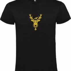 Goedkoop ✔️ Merkloos Zwart T-Shirt Met “ Kerst Eland / Rendier “ Afbeelding Goud Size XL 💯