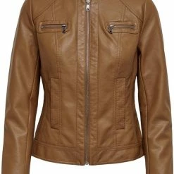 Korting 🎁 Only Jas Onlbandit Faux Leather Biker Otw Noos 15081400 Cognac Dames Maat - 42 👏