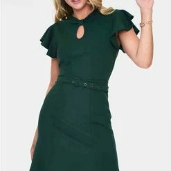 Hete verkoop 🔔 Voodoo Vixen Korte Jurk -L- Front Twist Fluffer Sleeve Groen 🌟