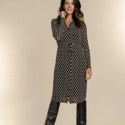 Kopen 🎉 Geisha Jurk Midi Mesh Jurk Zigzag Print 27852 14 Black/light Sand Dames Maat - M 🔔