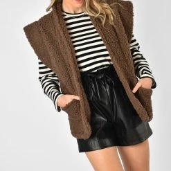 Beste Verkoop 🥰 Yada Gilet Teddy - Choco/Donkertaupe - One Size 🔔