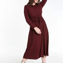 Aanbiedingen 💯 Cassis Lange, Effen Hemdjurk 🤩 -Dameskleding Verkoopwinkel 550x825 462