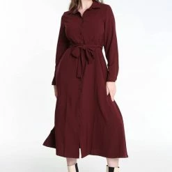 Aanbiedingen 💯 Cassis Lange, Effen Hemdjurk 🤩 -Dameskleding Verkoopwinkel 550x825 463