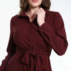 Aanbiedingen 💯 Cassis Lange, Effen Hemdjurk 🤩 -Dameskleding Verkoopwinkel 550x825 466