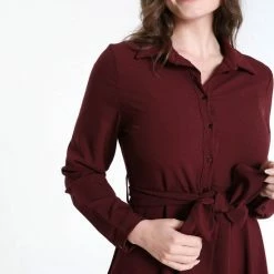 Aanbiedingen 💯 Cassis Lange, Effen Hemdjurk 🤩 -Dameskleding Verkoopwinkel 550x825 467