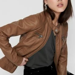 Korting 🎁 Only Jas Onlbandit Faux Leather Biker Otw Noos 15081400 Cognac Dames Maat - 42 👏 -Dameskleding Verkoopwinkel 550x825 477
